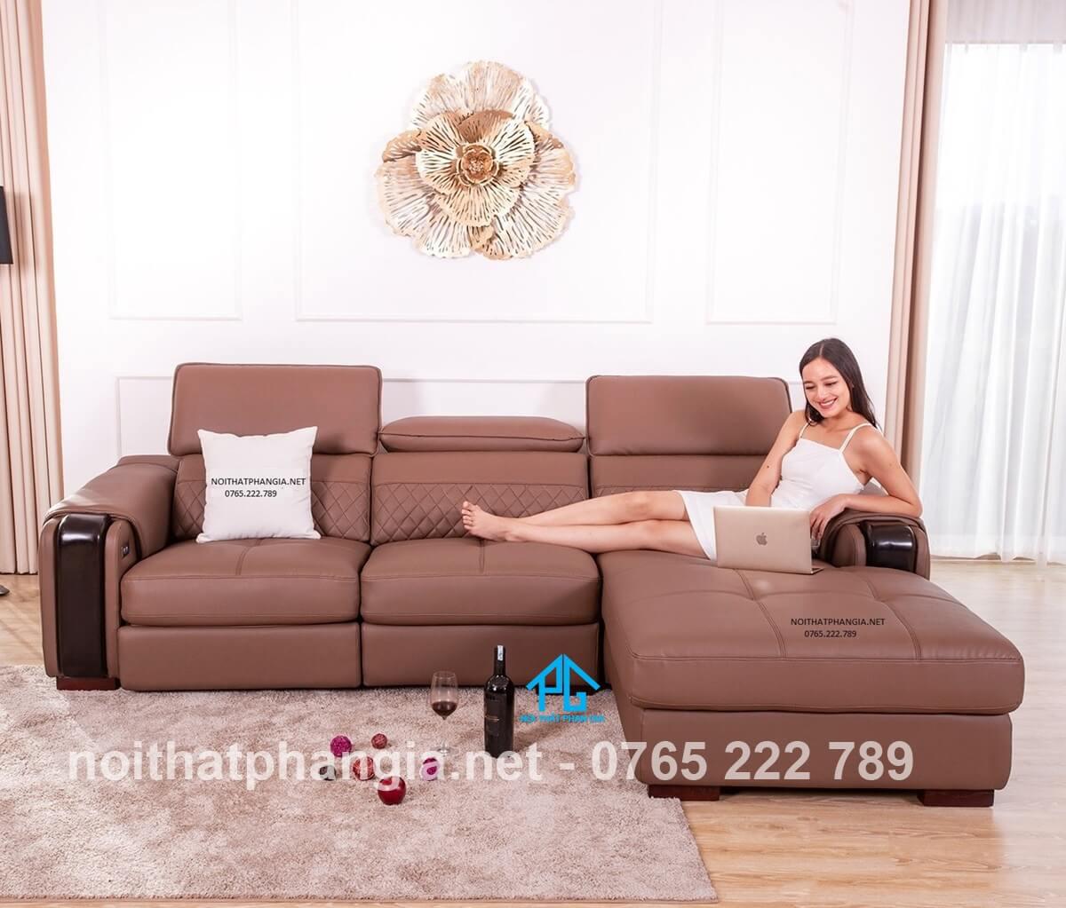 sofa giường góc chữ L bọc da