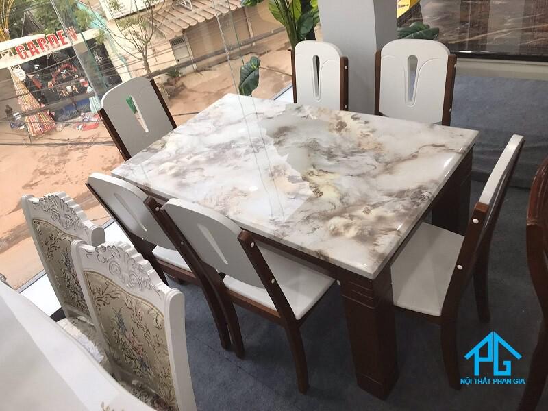 mua bộ bàn ăn mặt đá chữ nhật marble