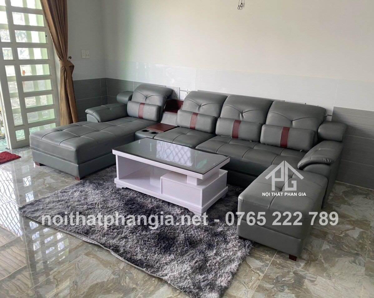 sofa da thật phòng khách nhỏ;