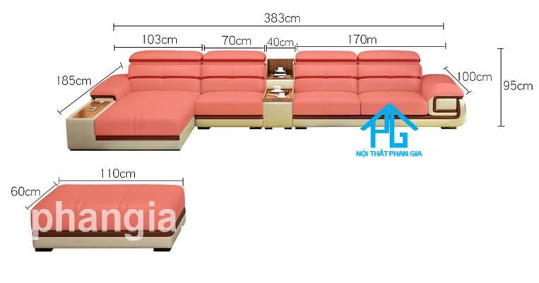 kích thước ghế sofa da E226